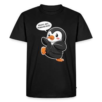 À vos marques, prêts, coup de pied de pingouin ! Pingouin mignon - T-shirt Premium bio Homme - noir - Devant - Nico (187cm)