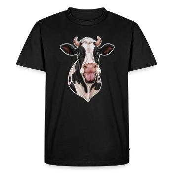 Drôle de vache tire la langue - T-shirt Premium bio Homme - noir - Devant - Nico (187cm)
