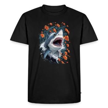 Requin avec des fleurs et des vagues illustration - T-shirt Premium bio Homme - noir - Devant - Nico (187cm)