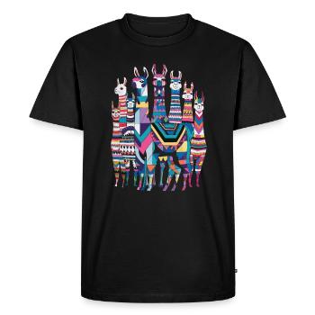 Colorful Llama Pattern Imaginative and Vibrant - Men's Premium Organic T-Shirt - black - Front - Nico (187cm)