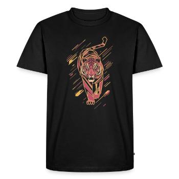 Tigre géométrique en mouvement Oeuvre - T-shirt Premium bio Homme - noir - Devant - Nico (187cm)