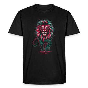 Lion lumineux avec des couleurs néon dans le style techno - T-shirt Premium bio Homme - noir - Devant - Nico (187cm)