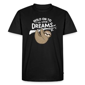 Hold on to your dreams – Sloth inspiring - Men's Premium Organic T-Shirt - black - Front - Nico (187cm)