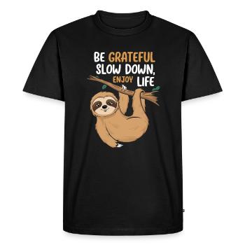 Be grateful, slow down, enjoy life - - Men's Premium Organic T-Shirt - black - Front - Nico (187cm)