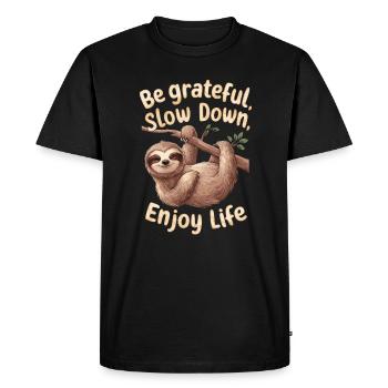 Be grateful, slow down, enjoy life - - Men's Premium Organic T-Shirt - black - Front - Nico (187cm)
