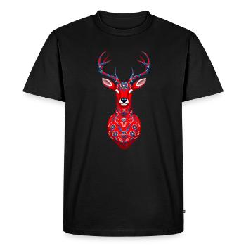 Majestic red-blue deer with floral pattern - Men's Premium Organic T-Shirt - black - Front - Nico (187cm)