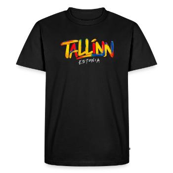 Lettrage souvenir de Tallinn en Estonie - T-shirt Premium bio Homme - noir - Devant - Nico (187cm)