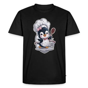 Penguin chef with chef's hat and spoon - Men's Premium Organic T-Shirt - black - Front - Nico (187cm)