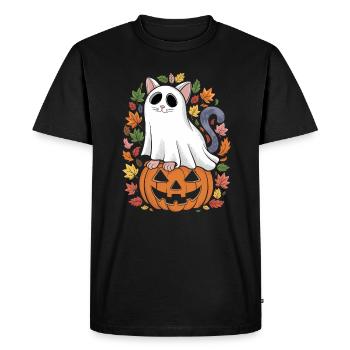 Halloween Cat Ghost on Pumpkin with - Men's Premium Organic T-Shirt - black - Front - Nico (187cm)