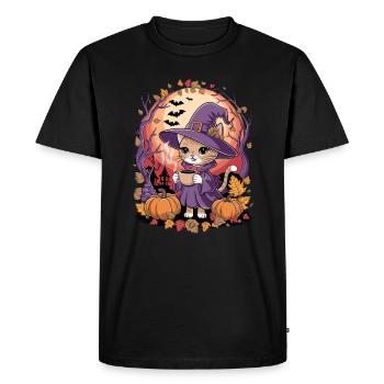 Chat mignon d’Halloween en costume de sorcière - T-shirt Premium bio Homme - noir - Devant - Nico (187cm)