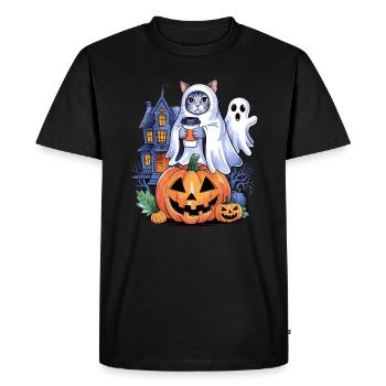 Chat d'Halloween avec citrouille et fantôme - T-shirt Premium bio Homme - noir - Devant - Nico (187cm)