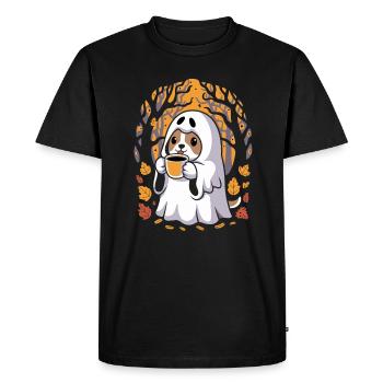 Cute Halloween ghost in the autumn forest - Men's Premium Organic T-Shirt - black - Front - Nico (187cm)