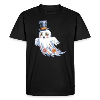 Halloween Ghost With Top Hat And Floral Pattern - Men's Premium Organic T-Shirt - black - Front - Nico (187cm)