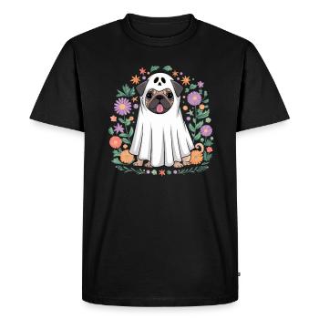 Fantôme De Carlin Drôle D'Halloween Avec Des Fleurs - T-shirt Premium bio Homme - noir - Devant - Nico (187cm)