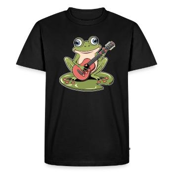 Frog with guitar playing on water lily - Men's Premium Organic T-Shirt - black - Front - Nico (187cm)