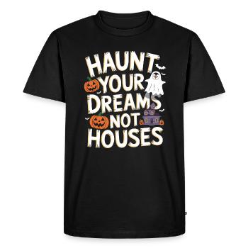 Penguin Halloween : hanter vos rêves pas vos maisons - T-shirt Premium bio Homme - noir - Devant - Nico (187cm)