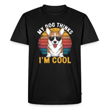 Corgi mon chien pense que je suis cool - T-shirt Premium bio Homme - noir - Devant - Nico (187cm)