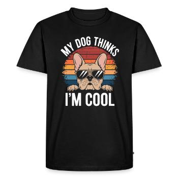 Bouledogue français Mon chien pense que je suis cool - T-shirt Premium bio Homme - noir - Devant - Nico (187cm)