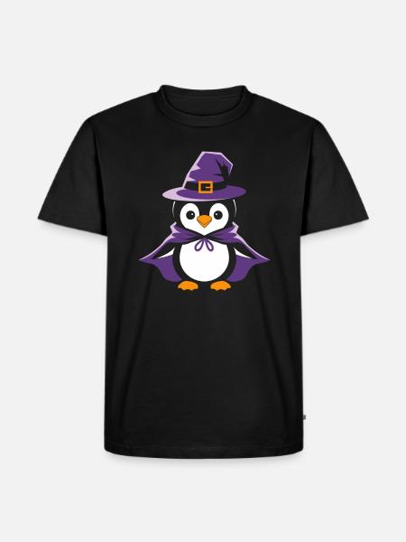 Pingvin Halloween heksehat og kappe - Herre Premium økologisk T-shirt - sort