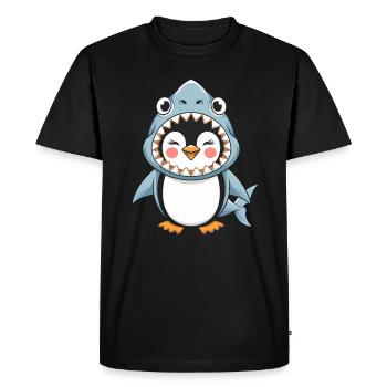 Pingouin Halloween : Pingouin mignon en costume de requin - T-shirt Premium bio Homme - noir - Devant - Nico (187cm)