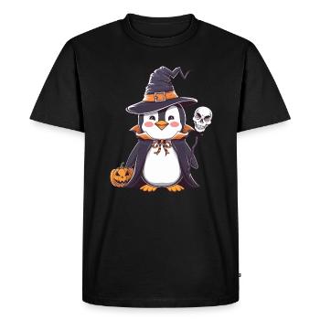 Pingouin Halloween Sorcier avec citrouille et - T-shirt Premium bio Homme - noir - Devant - Nico (187cm)