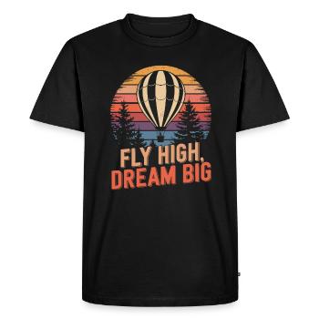 Fly High, Dream Big: Hot Air Balloon - Men's Premium Organic T-Shirt - black - Front - Nico (187cm)