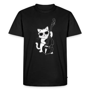 Un chat avec des lunettes de soleil joue de la contrebasse - T-shirt Premium bio Homme - noir - Devant - Nico (187cm)