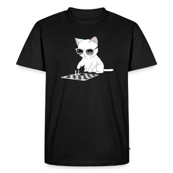 Chat avec des lunettes de soleil jouant aux échecs - T-shirt Premium bio Homme - noir - Devant - Nico (187cm)