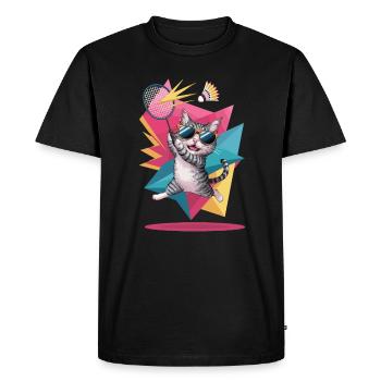 Chat cool avec des lunettes de soleil faisant du badminton - T-shirt Premium bio Homme - noir - Devant - Nico (187cm)