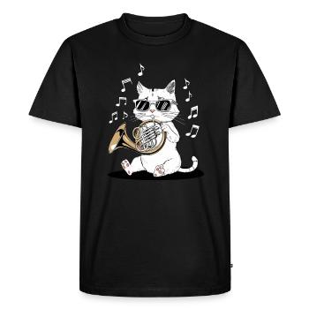 Chat avec des lunettes de soleil jouant du cor - T-shirt Premium bio Homme - noir - Devant - Nico (187cm)