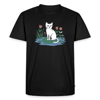 Cottagecore cat on lily pad in the garden - Men's Premium Organic T-Shirt - black - Front - Nico (187cm)