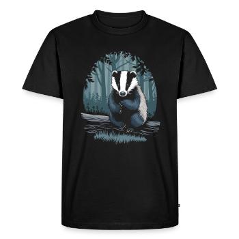 Cute Badger In Cottagecore Forest - Men's Premium Organic T-Shirt - black - Front - Nico (187cm)