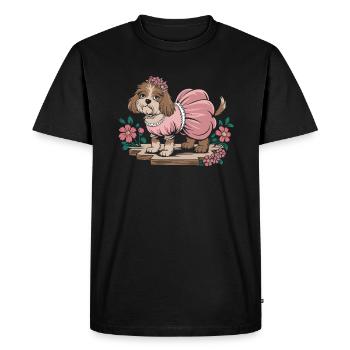Chien cottagecore en robe fleurie - T-shirt Premium bio Homme - noir - Devant - Nico (187cm)