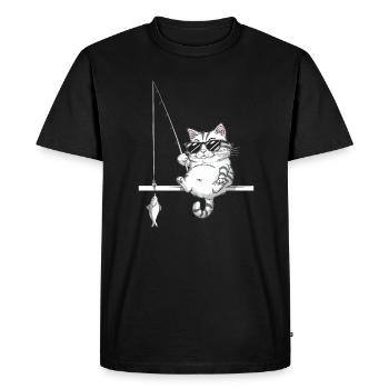 Chat avec des lunettes de soleil pêche - T-shirt Premium bio Homme - noir - Devant - Nico (187cm)