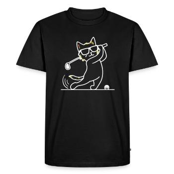 Cat with sunglasses playing golf - Men's Premium Organic T-Shirt - black - Front - Nico (187cm)