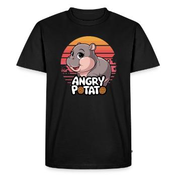 Art de l’hippopotame heureux : Moo Deng et Angry Potato - T-shirt Premium bio Homme - noir - Devant - Nico (187cm)