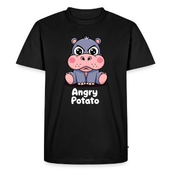 Moo Deng Drôle Hippopotame Patate en colère - T-shirt Premium bio Homme - noir - Devant - Nico (187cm)