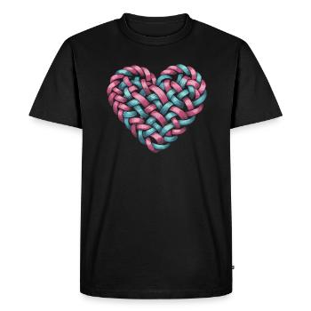 Cable Knit Heart Shape Heart - Men's Premium Organic T-Shirt - black - Front - Nico (187cm)