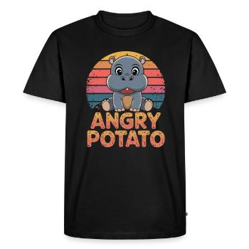 Moo Deng hippopotame en colère pomme de terre Vintage Design - T-shirt Premium bio Homme - noir - Devant - Nico (187cm)