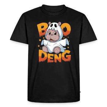 Drôle d’hippopotame motif Moo Deng pour Halloween - T-shirt Premium bio Homme - noir - Devant - Nico (187cm)