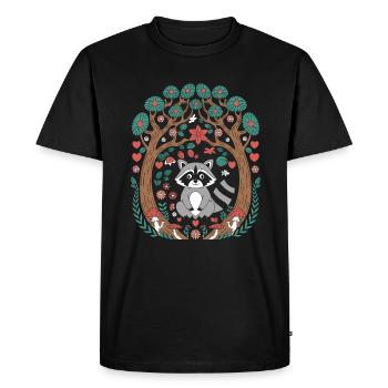 Cottagecore raccoon in the enchanted forest between trees - Men's Premium Organic T-Shirt - black - Front - Nico (187cm)