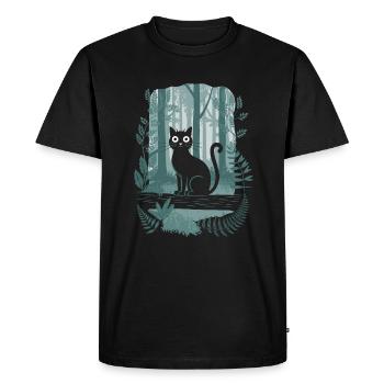 Cottagecore Enchanted Forest with Black Cat and - Men's Premium Organic T-Shirt - black - Front - Nico (187cm)