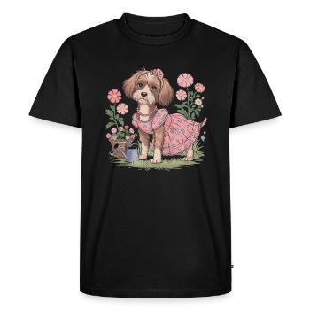 Chien Cottagecore avec fleurs et robe - T-shirt Premium bio Homme - noir - Devant - Nico (187cm)