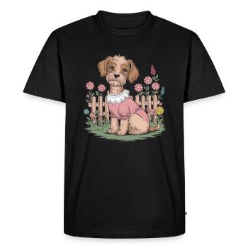 Chien cottagecore en robe fleurie - T-shirt Premium bio Homme - noir - Devant - Nico (187cm)