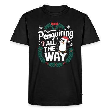Penguin Christmas Penguining All The Way - Men's Premium Organic T-Shirt - black - Front - Nico (187cm)