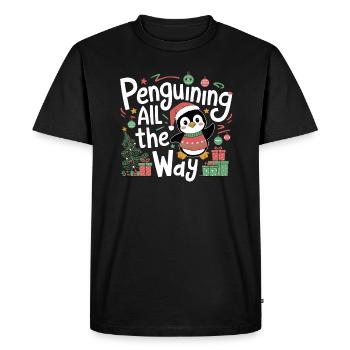 Penguin Christmas - Penguining All The Way - Men's Premium Organic T-Shirt - black - Front - Nico (187cm)