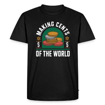 Make Cents of the World Humorous Coins Graphic - Men's Premium Organic T-Shirt - black - Front - Nico (187cm)