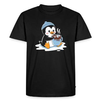 Cuddly penguin with hot chocolate - Men's Premium Organic T-Shirt - black - Front - Nico (187cm)