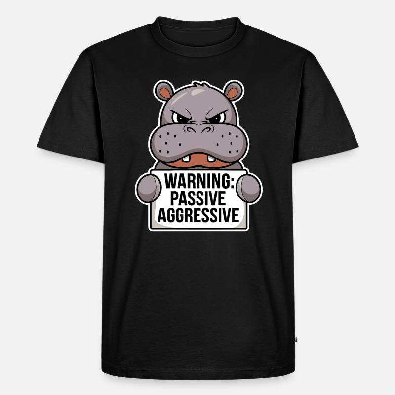 Warnung: Passiv Aggressiv Nilpferd - Männer Premium Bio T-Shirt - Schwarz