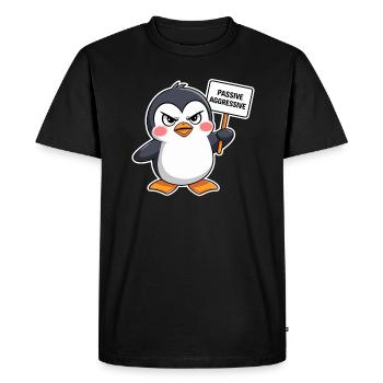 Passive Aggressive Penguin with Shield - Men's Premium Organic T-Shirt - black - Front - Nico (187cm)